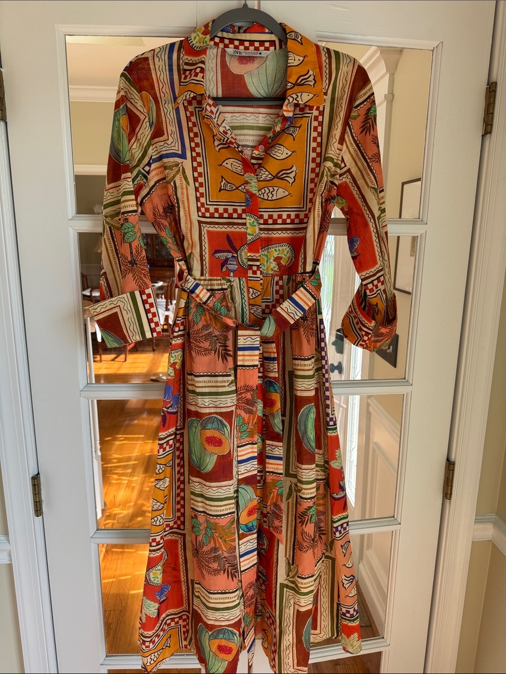 Zara Multi-Print Maxi Dress in Rust, Green, Blue